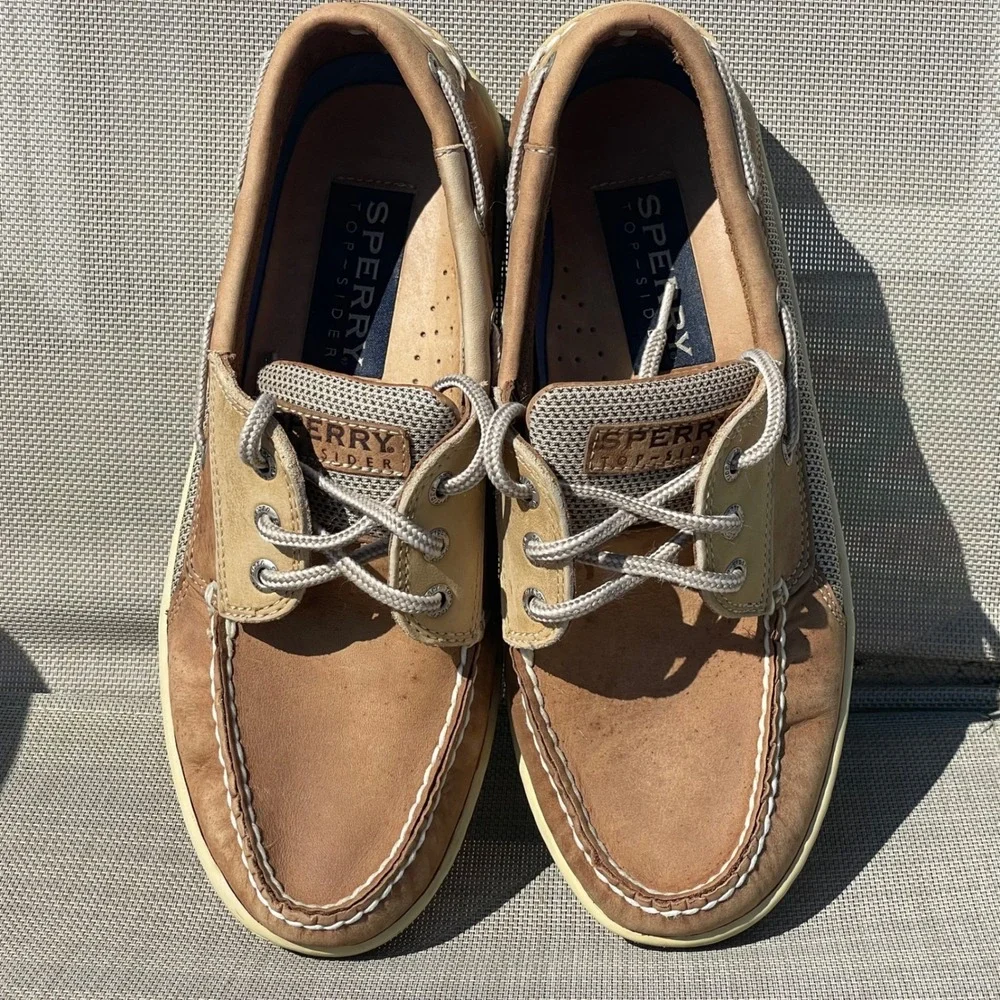 Sperry Top-Sider Brown Leather Mesh Boat Shoes Mens 10M Contour System 0195123